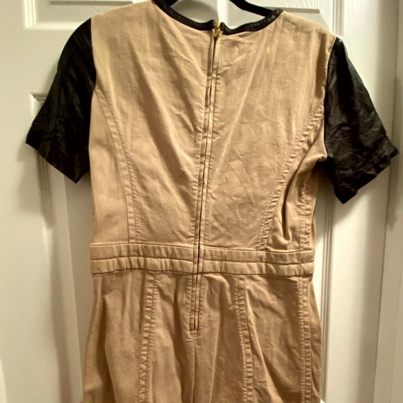 Marc by Marc Jacobs Beige Denim Dress with Black Leather Sleeves - Picture 2 of 3